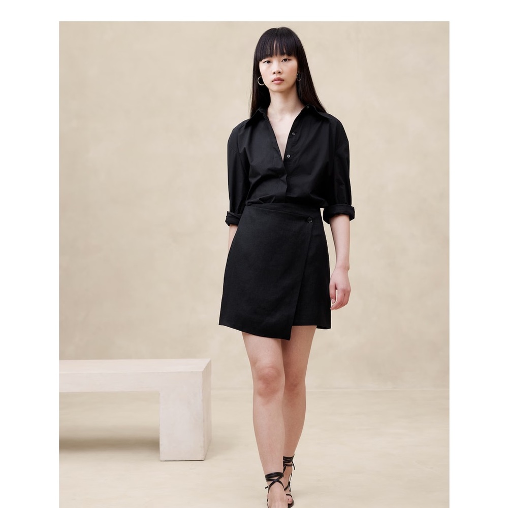 Linen Black Wrap Skirt Banana Republic